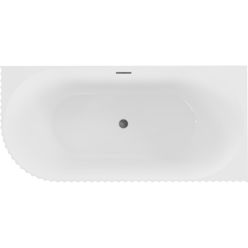 Mexen Gia freistehende Eckbadewanne, rechts geriffelt, 170 x 80 cm, weiß glänzend, Überlauf Gun Gray gebürstet - 52701708000P-66