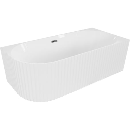 Mexen Gia freistehende Eckbadewanne, rechts geriffelt, 170 x 80 cm, weiß glänzend, Überlauf Gun Gray gebürstet - 52701708000P-66