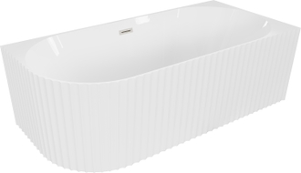 Mexen Gia freistehende Eckbadewanne geriffelt rechts 170 x 80 cm, weiß glänzend, Überlauf gebürstetes Nickel - 52701708000P-97