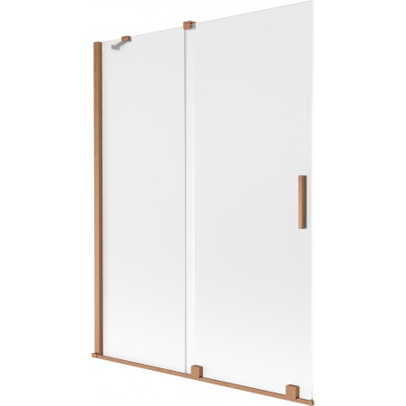 Mexen Velar Badewannenwand 2-flügelig verschiebbar 130 x 150 cm, Eis, gebürstetes Kupfer - 896-130-000-31-65