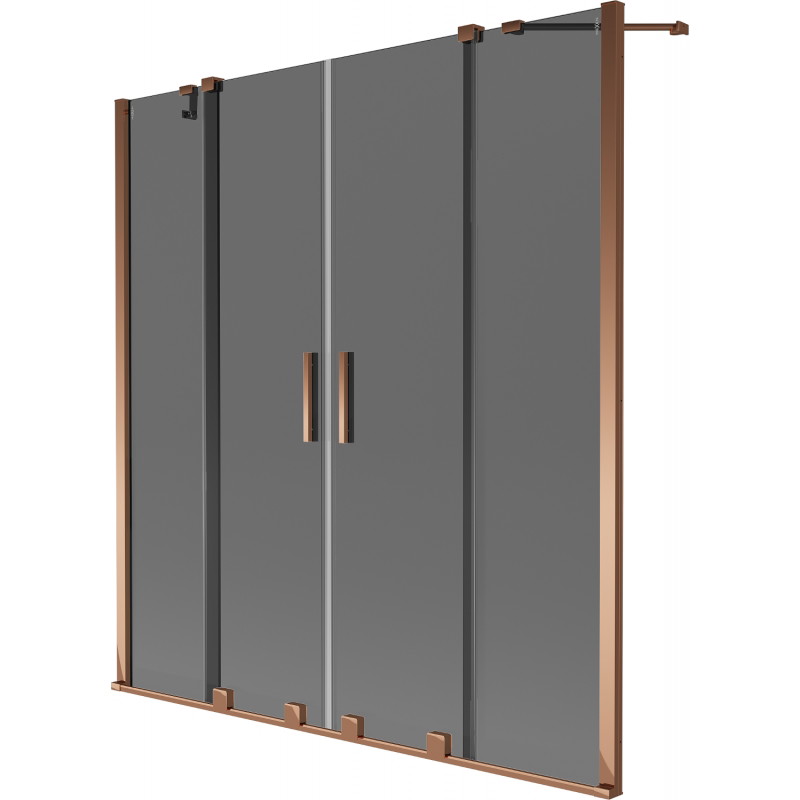 Mexen Velar Duo Badewannenfaltwand 2-flügelig verschiebbar 150 x 150 cm, Grafit, Roségold - 896-150-000-42-60