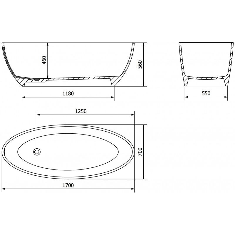 Mexen Prato freistehende Badewanne aus Konglomerat 170 x 70 cm, weiß matt - 57251707000