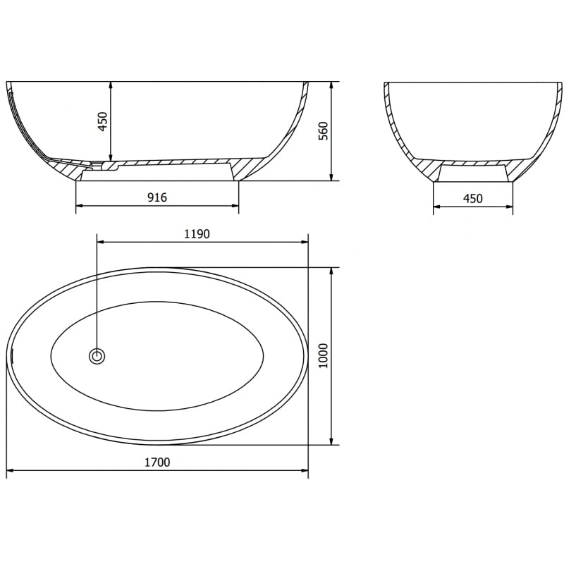 Mexen Prato freistehende Wanne aus Konglomerat 170 x 100 cm, weiß matt - 57251701000