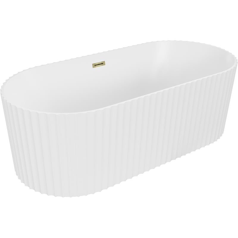 Mexen Paola freistehende geriffelte Badewanne 170 x 80 cm, weiß matt, Ablaufgarnitur gold - 52721708001-50