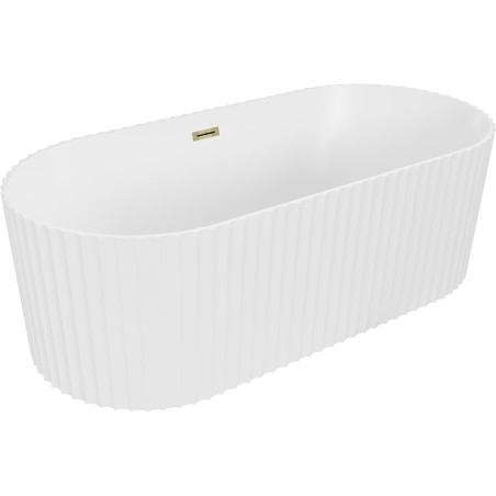 Mexen Paola freistehende geriffelte Badewanne 170 x 80 cm, weiß matt, Ablaufgarnitur gold - 52721708001-50