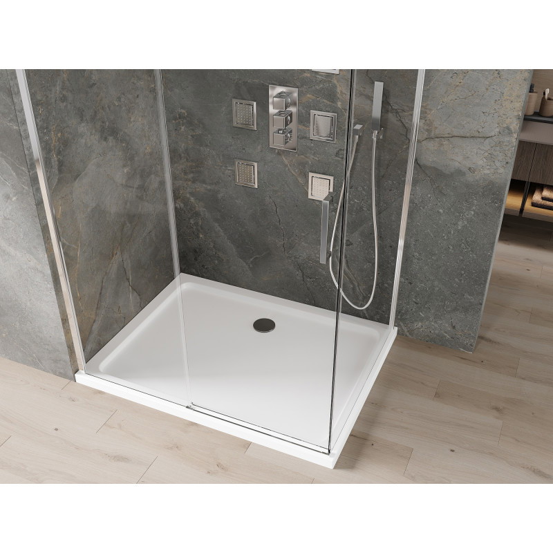 Mexen Omega Schiebeduschkabine 110 x 80 cm, transparent, Chrom + Duschwanne Flat - 825-110-080-01-00-4010