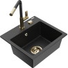 Mexen Milo Granitspüle 1-Becken mit Küchenarmatur Flora, schwarz/silber metallic - 6505-73-670401-57-G
