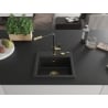 Mexen Milo Granitspüle 1-Becken mit Küchenarmatur Flora, schwarz/silber metallic - 6505-73-670401-57-G