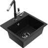 Mexen Milo Granitspüle 1-Becken mit Küchenarmatur Flora, schwarz - 6505-77-670401-07-B
