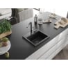 Mexen Milo Granitspüle 1-Becken mit Küchenarmatur Flora, schwarz - 6505-77-670401-07-B