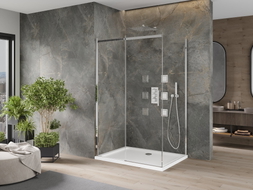 Mexen Omega Schiebeduschkabine 120 x 90 cm, transparent, Chrom + Flat Duschwanne - 825-120-090-01-00-4010