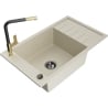 Mexen Elias 1 Becken-Granitspüle mit Abtropffläche und Mischbatterie Flora, Beige - 6511-69-670401-57-B