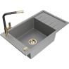 Mexen Elias Granitspüle 1-Becken mit Abtropffläche und Küchenarmatur Flora, grau - 6511-71-670401-57-G