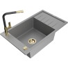 Mexen Elias Granitspüle 1-beckig mit Abtropffläche und Küchenarmatur Flora, grau - 6511-71-670401-57-G