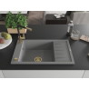 Mexen Elias Granitspüle 1-Becken mit Abtropffläche und Küchenarmatur Flora, grau - 6511-71-670401-57-G