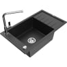 Mexen Elias Granitspüle 1-beckig mit Abtropffläche und Küchenarmatur Flora, schwarz/silber metallic - 6511-73-670401-00