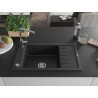 Mexen Elias Granitspüle 1-beckig mit Abtropffläche und Küchenarmatur Flora, schwarz/silber metallic - 6511-73-670401-00