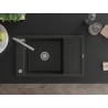 Mexen Elias Granitspüle 1-beckig mit Abtropffläche und Küchenarmatur Flora, schwarz/silber metallic - 6511-73-670401-00