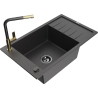 Mexen Elias Granitspüle 1-Becken mit Abtropffläche und Küchenarmatur Flora, schwarz gesprenkelt - 6511-76-670401-75-B