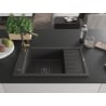 Mexen Elias Granitspüle 1-Becken mit Abtropffläche und Küchenarmatur Flora, schwarz gesprenkelt - 6511-76-670401-75-B