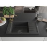 Mexen Elias Granitspüle mit 1 Becken und Abtropfbrett sowie Küchenarmatur Flora, schwarz gesprenkelt - 6511-76-670401-75-B