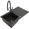Mexen Cesar Granitspüle 1-Becken mit Abtropffläche und Küchenarmatur Duo, schwarz/gold metallic - 6514-75-671701-07-B