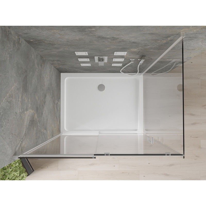 Mexen Omega Schiebeduschkabine 120 x 100 cm, transparent, Chrom + Flat Duschwanne - 825-120-100-01-00-4010