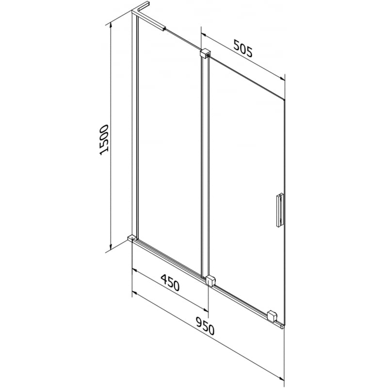 Mexen Velar L Badewannenwand 2-teilig verschiebbar 95 x 150 cm, Graphit, Schwarz - 896-095-003-41-70