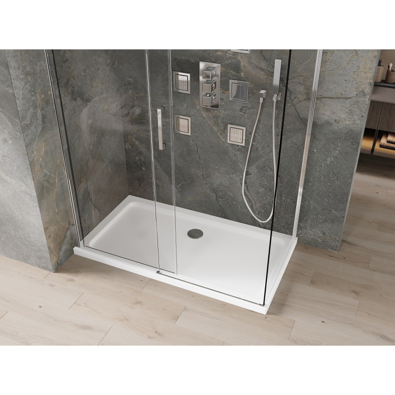 Mexen Omega Schiebeduschkabine 140 x 70 cm, transparent, Chrom + Duschtasse Flat - 825-140-070-01-00-4010