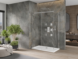 Mexen Omega duschkabine verschiebbar 140 x 80 cm, transparent, chrom + Duschwanne Flat - 825-140-080-01-00-4010
