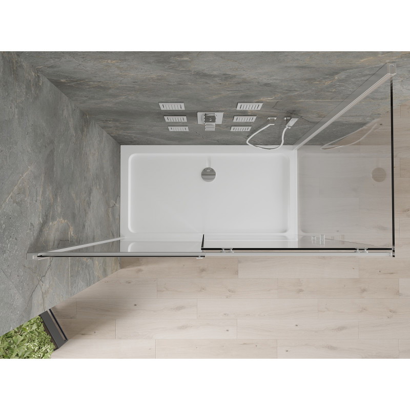 Mexen Omega duschkabine verschiebbar 140 x 80 cm, transparent, chrom + Duschwanne Flat - 825-140-080-01-00-4010
