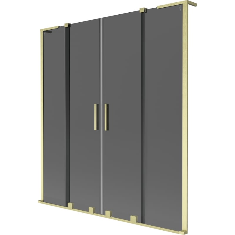 Mexen Velar L Duo Badewannenabtrennung 2-flügelig verschiebbar 150 x 150 cm, Graphit, gebürstetes Gold - 896-150-003-42-55
