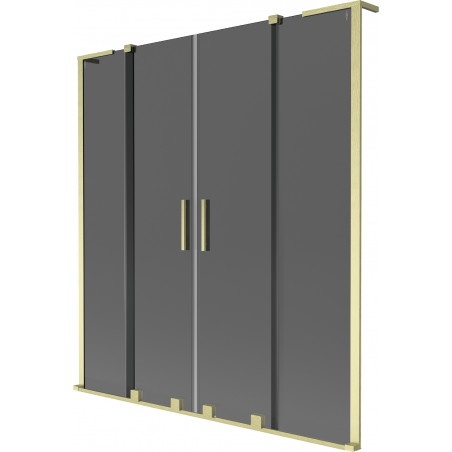 Mexen Velar L Duo Badewannenabtrennung 2-flügelig verschiebbar 150 x 150 cm, Graphit, gebürstetes Gold - 896-150-003-42-55