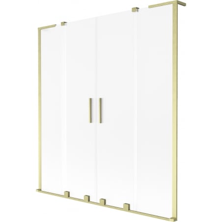 Mexen Velar L Duo Badewannenwand 2-flügelig verschiebbar 150 x 150 cm, Mattglas, gebürstetes Gold - 896-150-003-32-55
