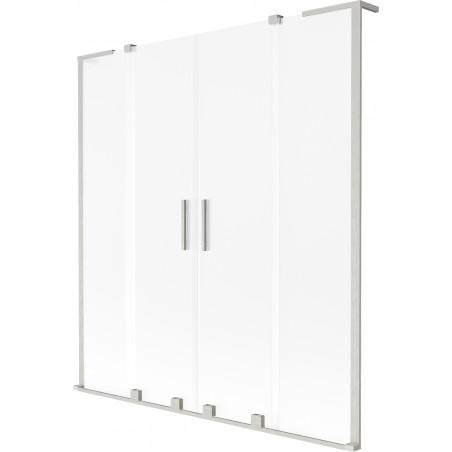 Mexen Velar L Duo Badewannenabtrennung 2-flügelig, verschiebbar 150 x 150 cm, Frost, gebürsteter Nickel - 896-150-003-32-97
