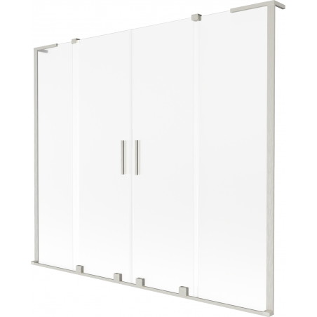 Mexen Velar L Duo Badewannenabtrennung 2-flügelig verschiebbar 180 x 150 cm, Eisglas, gebürsteter Nickel - 896-180-003-32-97