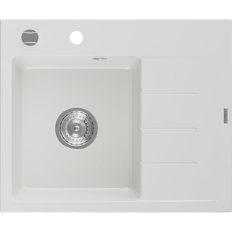 Mexen Ben granitspüle 1-becken mit abtropffläche, links 600 x 500 mm, weiß, siphon chrom - 6522605000-20