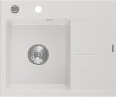 Mexen Ben granitspüle 1-becken mit abtropffläche, links 600 x 500 mm, weiß, siphon chrom - 6522605000-20