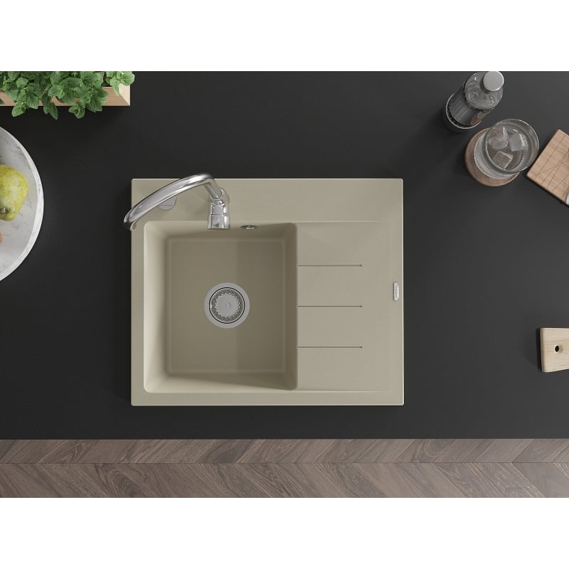 Mexen Ben Granitspüle 1-Becken mit Abtropffläche, links 600 x 500 mm, beige, Siphon chrom - 6522605000-69