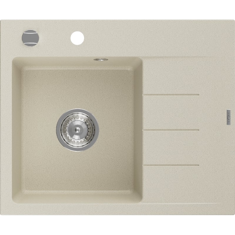 Mexen Ben Granitspüle 1-Becken mit Abtropffläche, links 600 x 500 mm, beige, Siphon chrom - 6522605000-69