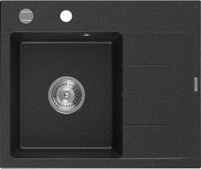 Mexen Ben Granitspüle 1-Becken mit Abtropffläche, links 600 x 500 mm, schwarz/silber metallic, Chromsiphon - 6522605000-73