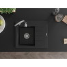 Mexen Ben Granitspüle 1-Becken mit Abtropffläche, links 600 x 500 mm, schwarz/silber metallic, Chromsiphon - 6522605000-73