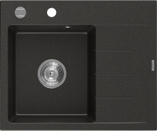 Mexen Ben Granitspüle 1-Becken mit Abtropffläche, links 600 x 500 mm, schwarz/gold metalic, Chrom-Siphon - 6522605000-75