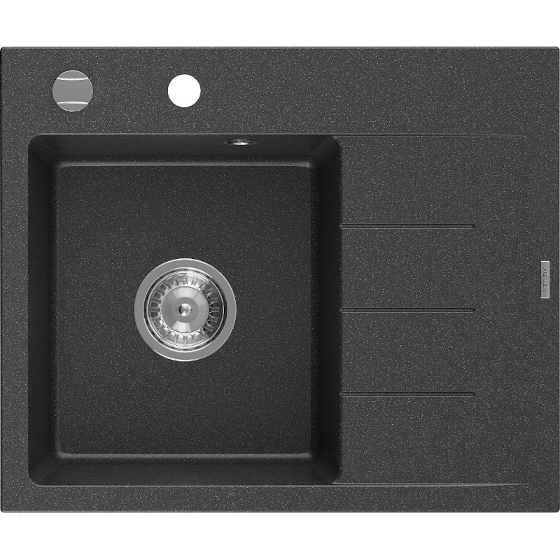 Mexen Ben Granitspüle 1-beckig mit Ablage, links 600 x 500 mm, schwarz gesprenkelt, Siphon Chrom - 6522605000-76