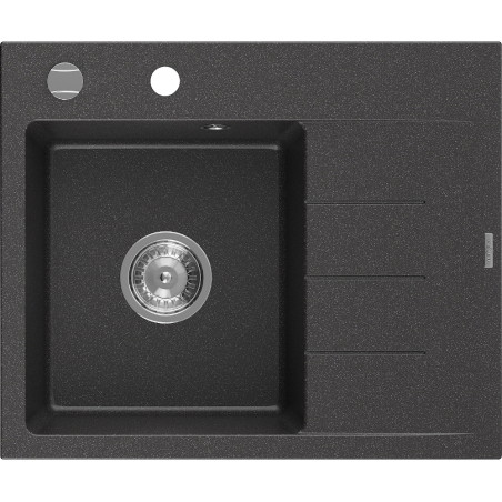Mexen Ben Granitspüle 1-beckig mit Ablage, links 600 x 500 mm, schwarz gesprenkelt, Siphon Chrom - 6522605000-76