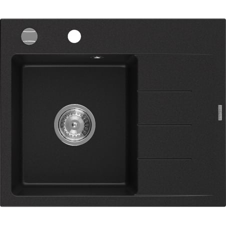 Mexen Ben Granitspüle mit einer Kammer und Abtropffläche, links 600 x 500 mm, schwarz, Siphon chrom - 6522605000-77