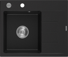 Mexen Ben Granitspüle mit einer Kammer und Abtropffläche, links 600 x 500 mm, schwarz, Siphon chrom - 6522605000-77
