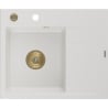 Mexen Ben Granitspüle 1-beckig mit Abtropffläche, links 600 x 500 mm, weiß, goldener Siphon - 6522605000-20-G