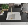 Mexen Ben Granitspüle 1-beckig mit Abtropffläche, links 600 x 500 mm, weiß, goldener Siphon - 6522605000-20-G