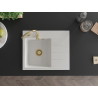 Mexen Ben Granitspüle 1-beckig mit Abtropffläche, links 600 x 500 mm, weiß, goldener Siphon - 6522605000-20-G